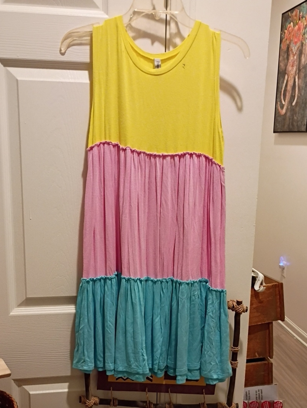 Pomelo Girls' Sleeveless Colorblock Tiered Dress - Yellow Pink Teal